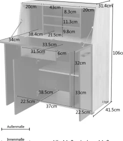 OTTO home Sekretär »Moid, Home-Office-Schreibtisch,« viele Stauraummöglichkeiten, kompaktes & modernes Design, B. 88,5 cm