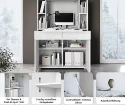 OTTO home Sekretär »Paris, Moderner PC-Schrank mit klappbarer Arbeitsfläche« 1 Stk. tlg. 2 Schubladen, Push-to-Open und verstellbare Einlegeböden, Breite 90 cm
