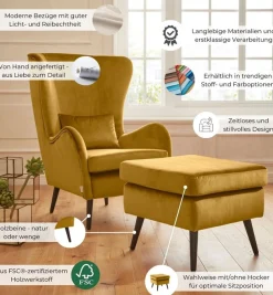 OTTO home Sessel »Salla Bezug Bouclé oder Struktur fein, Ohrensessel« wahlweise mit oder ohne Hocker; großer Sessel: Maße B/T/H: 78/94/118cm