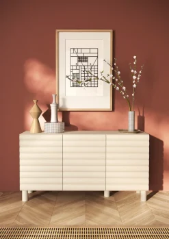 OTTO home Sideboard »Adria, 152 cm breit, 3 Türen, Anrichte, Kommode, Stauraumschrank« Korpus Talco Spatolato, MDF-Fronten in 3D-Design, viel Stauraum