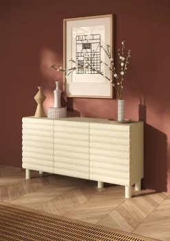 OTTO home Sideboard »Adria, 152 cm breit, 3 Türen, Anrichte, Kommode, Stauraumschrank« Korpus Talco Spatolato, MDF-Fronten in 3D-Design, viel Stauraum