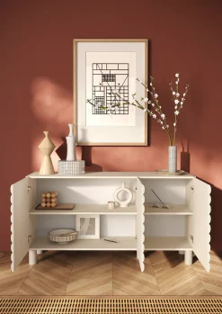 OTTO home Sideboard »Adria, 152 cm breit, 3 Türen, Anrichte, Kommode, Stauraumschrank« Korpus Talco Spatolato, MDF-Fronten in 3D-Design, viel Stauraum