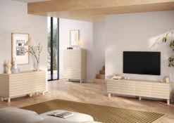 OTTO home Sideboard »Adria, 152 cm breit, 3 Türen, Anrichte, Kommode, Stauraumschrank« Korpus Talco Spatolato, MDF-Fronten in 3D-Design, viel Stauraum