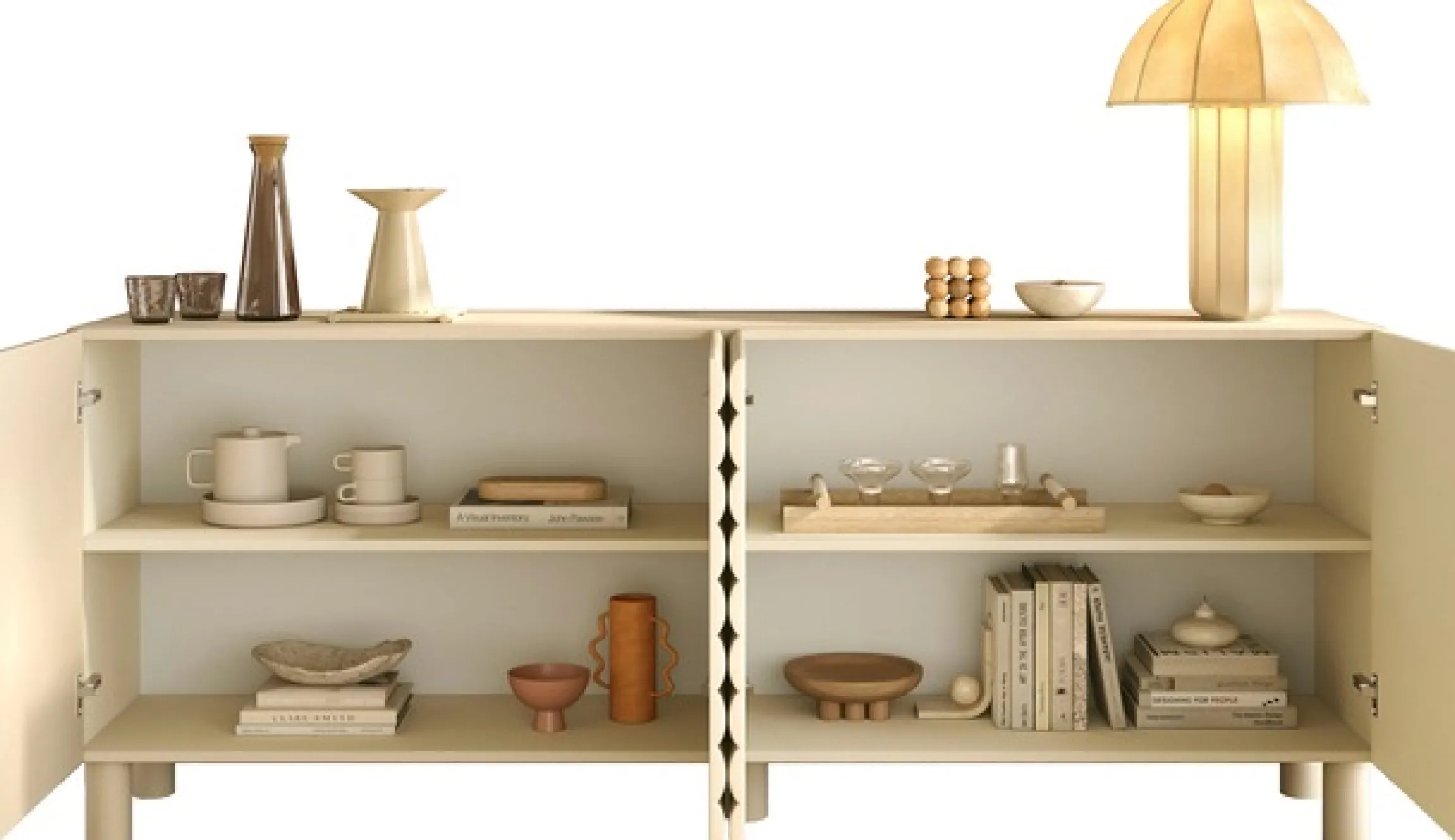 OTTO home Sideboard »Adria, 202 cm breit, 4 Türen, Anrichte, Kommode, Stauraumschrank« Korpus Talco Spatolato, MDF-Fronten in 3D-Design, viel Stauraum