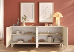 OTTO home Sideboard »Adria, 202 cm breit, 4 Türen, Anrichte, Kommode, Stauraumschrank« Korpus Talco Spatolato, MDF-Fronten in 3D-Design, viel Stauraum