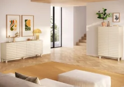 OTTO home Sideboard »Adria, 202 cm breit, 4 Türen, Anrichte, Kommode, Stauraumschrank« Korpus Talco Spatolato, MDF-Fronten in 3D-Design, viel Stauraum