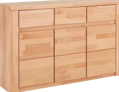 OTTO home Sideboard »Burano,127cm breit, Fronten Massivholz,3 Türen,3 Schubladen,6 Fächer« Holz massiv,Holzwerkstoff,Griffmulden,Böden variabel einsetzbar