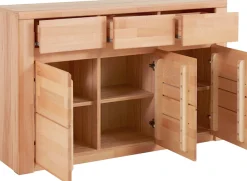 OTTO home Sideboard »Burano,127cm breit, Fronten Massivholz,3 Türen,3 Schubladen,6 Fächer« Holz massiv,Holzwerkstoff,Griffmulden,Böden variabel einsetzbar