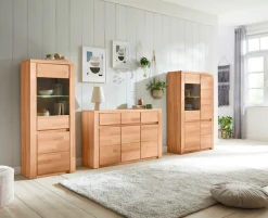 OTTO home Sideboard »Burano,127cm breit, Fronten Massivholz,3 Türen,3 Schubladen,6 Fächer« Holz massiv,Holzwerkstoff,Griffmulden,Böden variabel einsetzbar