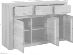 OTTO home Sideboard »Burano,127cm breit, Fronten Massivholz,3 Türen,3 Schubladen,6 Fächer« Holz massiv,Holzwerkstoff,Griffmulden,Böden variabel einsetzbar