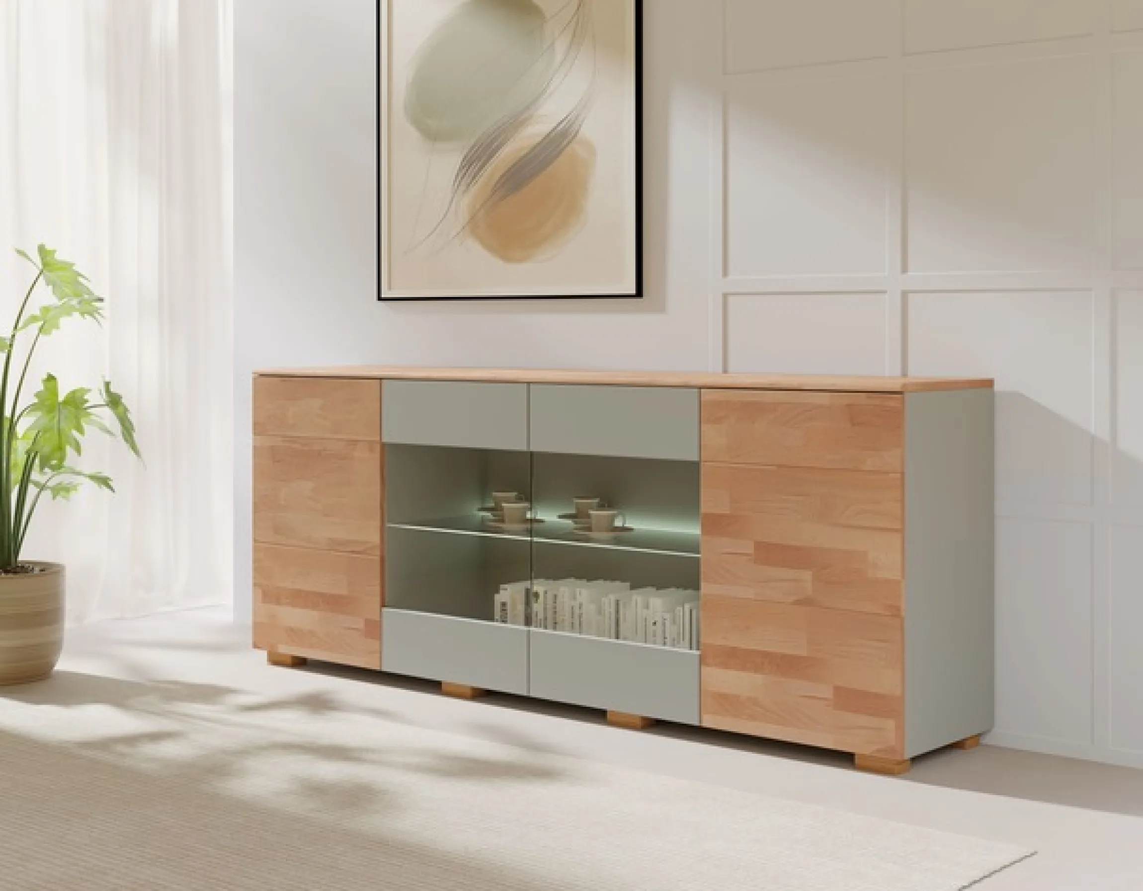OTTO home Sideboard »Citra teilmassiv« Breite 200cm,moderne grifflose Optik mit push to open Funktion