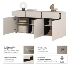 OTTO home Sideboard »Cross,Breite 180 cm, moderne grifflose Kommode,3 Türen/3 Schubkästen« Schubladenschrank mit viel Stauraum, Einlegeböden verstellbar