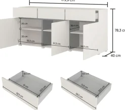 OTTO home Sideboard »Cross,Breite 180 cm, moderne grifflose Kommode,3 Türen/3 Schubkästen« Schubladenschrank mit viel Stauraum, Einlegeböden verstellbar