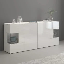OTTO home Sideboard »Egypt, Kommode, Schrank, Kredenz, Vitrine grifflos« 4 Türen davon 2 mit Glaseinsatz, kompl. Hochglanz lackiert, Breite 180