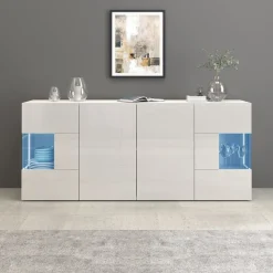 OTTO home Sideboard »Egypt, Kommode, Schrank, Kredenz, Vitrine grifflos« 4 Türen davon 2 mit Glaseinsatz, kompl. Hochglanz lackiert, Breite 180