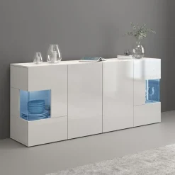 OTTO home Sideboard »Egypt, Kommode, Schrank, Kredenz, Vitrine grifflos« 4 Türen davon 2 mit Glaseinsatz, kompl. Hochglanz lackiert, Breite 180