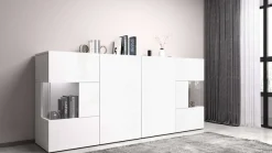 OTTO home Sideboard »Egypt, Kommode, Schrank, Kredenz, Vitrine grifflos« 4 Türen davon 2 mit Glaseinsatz, kompl. Hochglanz lackiert, Breite 180