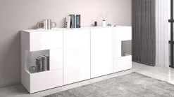 OTTO home Sideboard »Egypt, Kommode, Schrank, Kredenz, Vitrine grifflos« 4 Türen davon 2 mit Glaseinsatz, kompl. Hochglanz lackiert, Breite 180