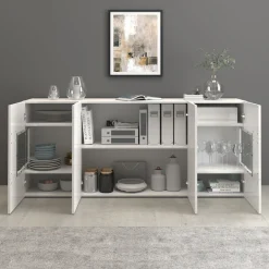 OTTO home Sideboard »Egypt, Kommode, Schrank, Kredenz, Vitrine grifflos« 4 Türen davon 2 mit Glaseinsatz, kompl. Hochglanz lackiert, Breite 180