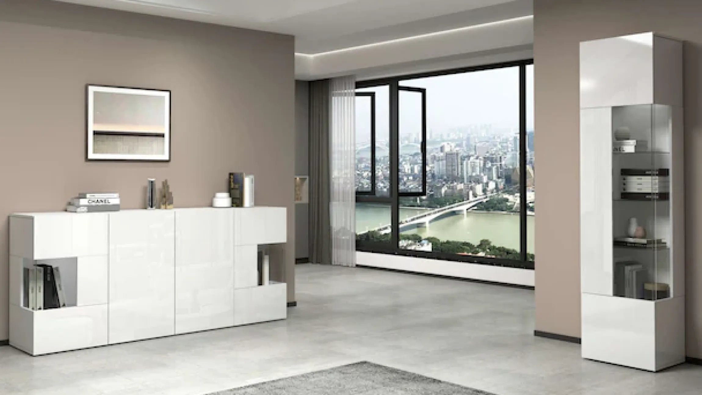 OTTO home Sideboard »Egypt, Kommode, Schrank, Kredenz, Vitrine grifflos« 4 Türen davon 2 mit Glaseinsatz, kompl. Hochglanz lackiert, Breite 180
