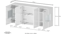OTTO home Sideboard »Egypt, Kommode, Schrank, Kredenz, Vitrine grifflos« 4 Türen davon 2 mit Glaseinsatz, kompl. Hochglanz lackiert, Breite 180