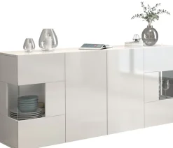OTTO home Sideboard »Egypt, Kommode, Schrank, Kredenz, Vitrine grifflos« 4 Türen davon 2 mit Glaseinsatz, kompl. Hochglanz lackiert, Breite 180
