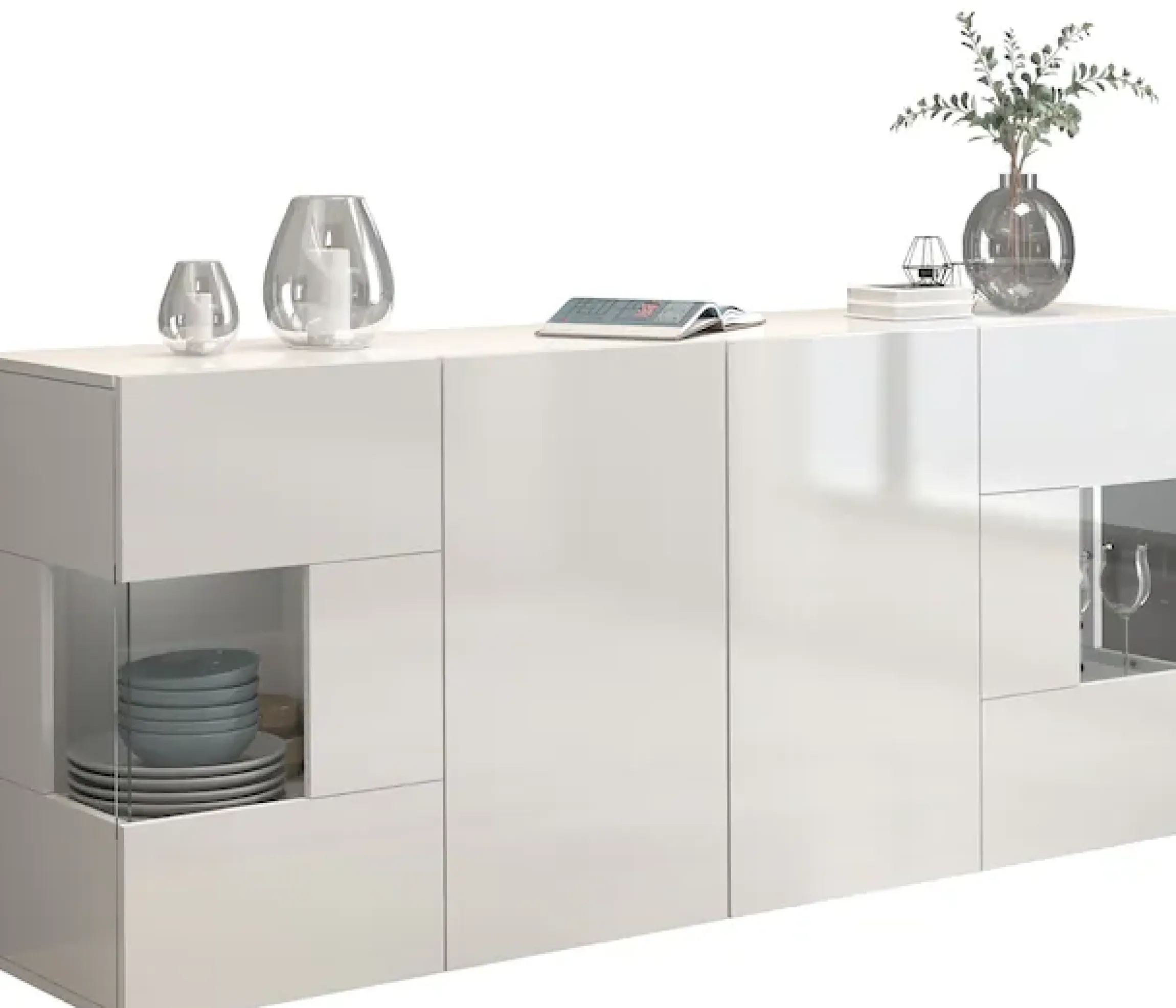 OTTO home Sideboard »Egypt, Kommode, Schrank, Kredenz, Vitrine grifflos« 4 Türen davon 2 mit Glaseinsatz, kompl. Hochglanz lackiert, Breite 180