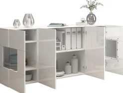OTTO home Sideboard »Egypt, Kommode, Schrank, Kredenz, Vitrine grifflos« 4 Türen davon 2 mit Glaseinsatz, kompl. Hochglanz lackiert, Breite 180