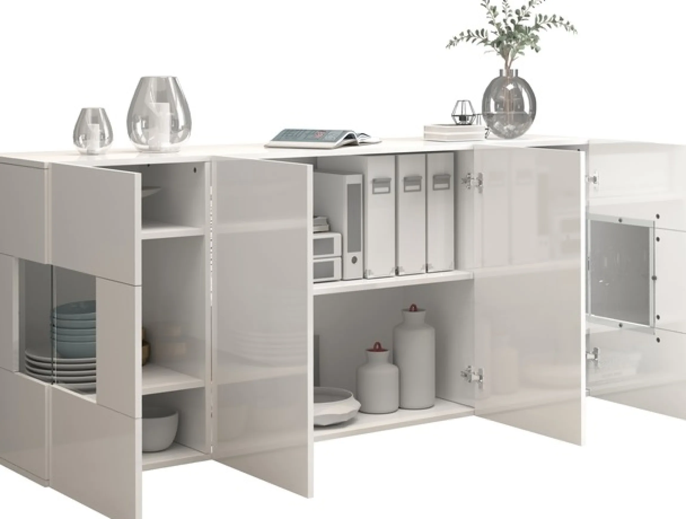 OTTO home Sideboard »Egypt, Kommode, Schrank, Kredenz, Vitrine grifflos« 4 Türen davon 2 mit Glaseinsatz, kompl. Hochglanz lackiert, Breite 180