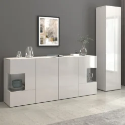 OTTO home Sideboard »Egypt, Kommode, Schrank, Kredenz, Vitrine grifflos« 4 Türen davon 2 mit Glaseinsatz, kompl. Hochglanz lackiert, Breite 180