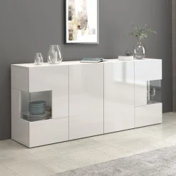 OTTO home Sideboard »Egypt, Kommode, Schrank, Kredenz, Vitrine grifflos« 4 Türen davon 2 mit Glaseinsatz, kompl. Hochglanz lackiert, Breite 180