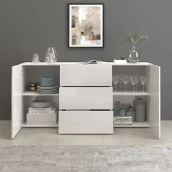 OTTO home Sideboard »Egypt, Kommode, Schrank, grifflos« 2 Türen, 3 Schubkästen, komplett weiß Hochglanz lackiert,Breite 160 cm