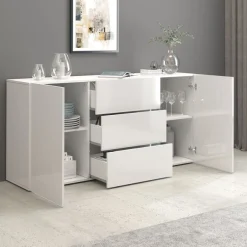 OTTO home Sideboard »Egypt, Kommode, Schrank, grifflos« 2 Türen, 3 Schubkästen, komplett weiß Hochglanz lackiert,Breite 160 cm