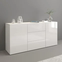 OTTO home Sideboard »Egypt, Kommode, Schrank, grifflos« 2 Türen, 3 Schubkästen, komplett weiß Hochglanz lackiert,Breite 160 cm