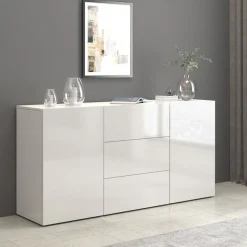 OTTO home Sideboard »Egypt, Kommode, Schrank, grifflos« 2 Türen, 3 Schubkästen, komplett weiß Hochglanz lackiert,Breite 160 cm