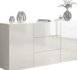 OTTO home Sideboard »Egypt, Kommode, Schrank, grifflos« 2 Türen, 3 Schubkästen, komplett weiß Hochglanz lackiert,Breite 160 cm