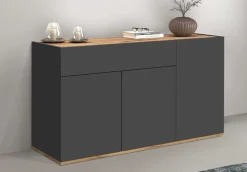OTTO home Sideboard »Garda, Kommode, Schrank, 3 Türen, 1 Schublade, Made in Italy« 3 Türen, 1 Schublade, grifflos Breite 120,1 cm, anthrazit/eiche matt
