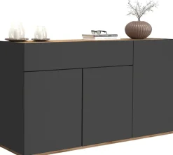 OTTO home Sideboard »Garda, Kommode, Schrank, 3 Türen, 1 Schublade, Made in Italy« 3 Türen, 1 Schublade, grifflos Breite 120,1 cm, anthrazit/eiche matt