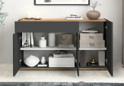 OTTO home Sideboard »Garda, Kommode, Schrank, 3 Türen, 1 Schublade, Made in Italy« 3 Türen, 1 Schublade, grifflos Breite 120,1 cm, anthrazit/eiche matt