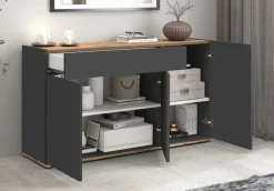 OTTO home Sideboard »Garda, Kommode, Schrank, 3 Türen, 1 Schublade, Made in Italy« 3 Türen, 1 Schublade, grifflos Breite 120,1 cm, anthrazit/eiche matt