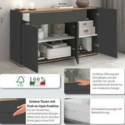 OTTO home Sideboard »Garda, Kommode, Schrank, 3 Türen, 1 Schublade, Made in Italy« 3 Türen, 1 Schublade, grifflos Breite 120,1 cm, anthrazit/eiche matt