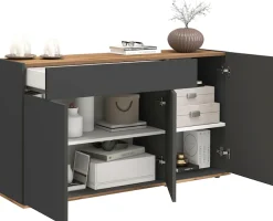 OTTO home Sideboard »Garda, Kommode, Schrank, 3 Türen, 1 Schublade, Made in Italy« 3 Türen, 1 Schublade, grifflos Breite 120,1 cm, anthrazit/eiche matt