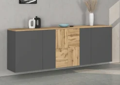 OTTO home Sideboard »ISEO, Kommode, Schrank, Sideboard, Lowboard, 6 Fächer, Breite 200 cm« 1 Stk. tlg. stehend/hängend, 5 Türen, 6 Fächer, Breite 200 cm