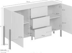 OTTO home Sideboard »Jukon, Breite 150 bzw.180 cm, moderne grifflose Kommode« Schubladenschrank 2 Türen/3 Schubkästen, push-to-open-Funktion