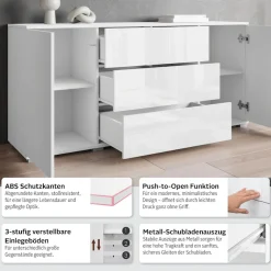 OTTO home Sideboard »Kenia, Kommode für das Schlafzimmer/Wohnzimmer« 1 Stk. tlg. Modernes Sideboard mit 3 Schubladen und 4 Fächern,Breite 150 cm