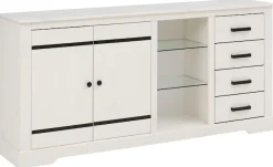 OTTO home Sideboard Kommode aus massivem Kiefernholz, mit verstellbaren Glaseinlegeböden