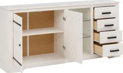 OTTO home Sideboard Kommode aus massivem Kiefernholz, mit verstellbaren Glaseinlegeböden