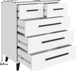 OTTO home Sideboard »Lagos, Kommode, 5 Schubladen, schwarze Griffe & Füße« Wäscheschrank Bestseller in Top Qualität,modernes Design, B/T/H je 70/39,5/82,5 cm, Schlafzimmerschrank