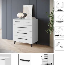 OTTO home Sideboard »Lagos, Kommode, 5 Schubladen, schwarze Griffe & Füße« Wäscheschrank Bestseller in Top Qualität,modernes Design, B/T/H je 70/39,5/82,5 cm, Schlafzimmerschrank