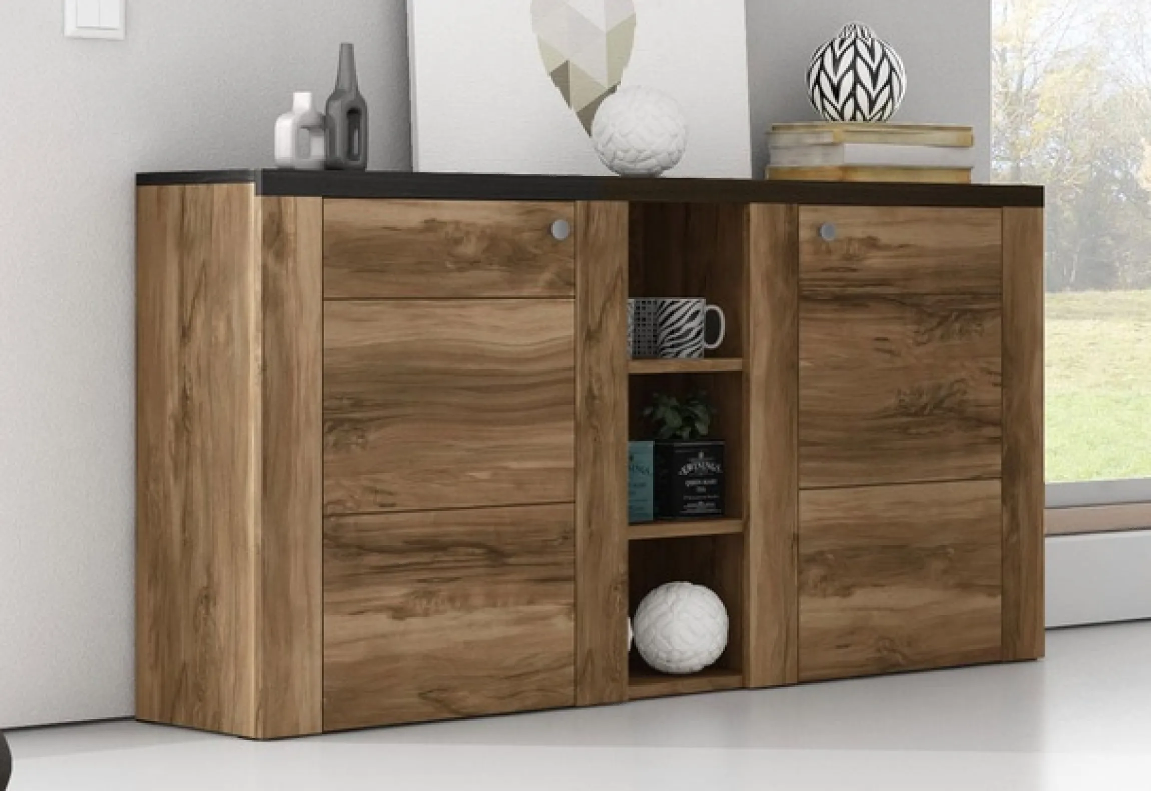 OTTO home Sideboard »Larona, zeitlose Kommode mit 2 Türen, Türkommode, Breite 155 cm,« Höhe 84 cm, viel Stauraum, Anrichte mit dekorativer Rahmenoptik
